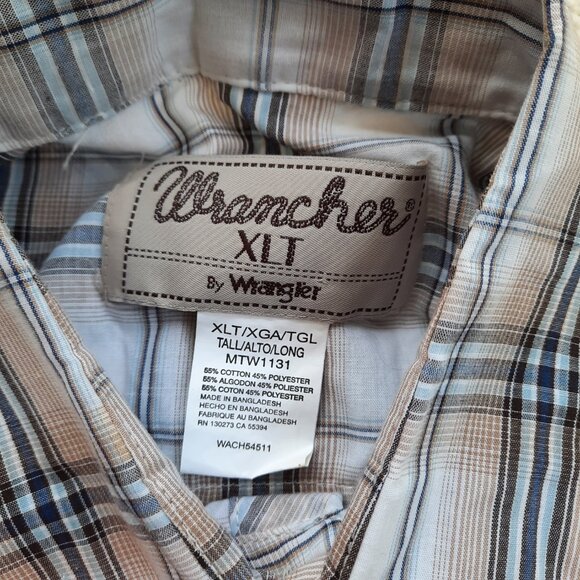 Wrangler Wrancher Plaid Shirt Men's Size XLT Pearl Snap Western Short Sleeve - Picture 5 of 7